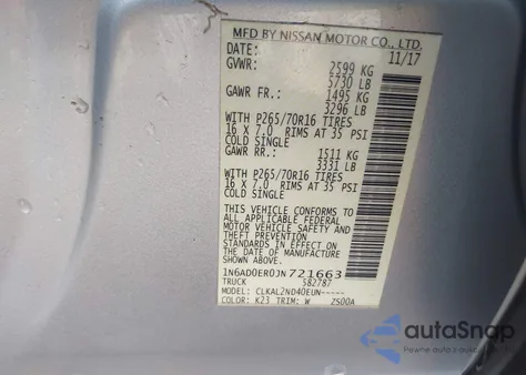 2018 Nissan Frontier Sv z USA, uszkodzony, nr VIN 1N6AD0ER0JN721663